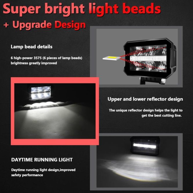 Others Car Lights | 100W Spot Flood Combo LED Light Bar 5 Inch 10000LM Driving Light Waterproof LED Work Light for Boat Truck Tractor Trailer Off-Road Vehicle Black Car Lights Black