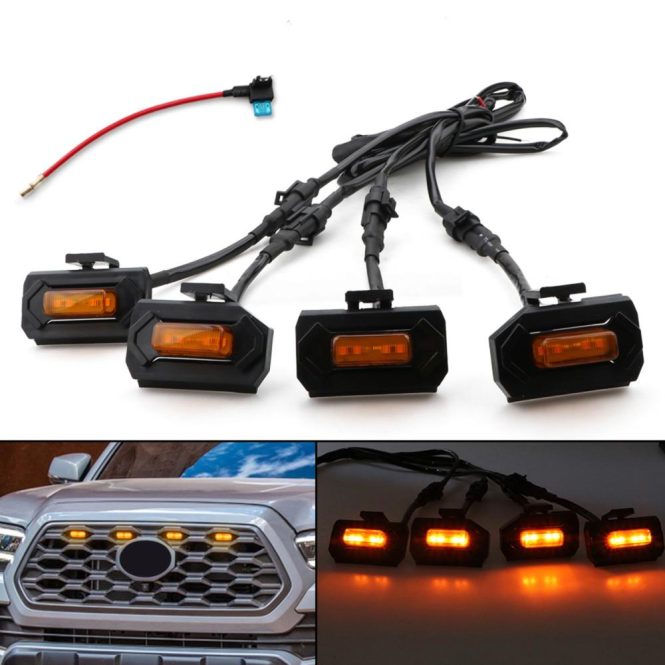 Others Car Lights | 4 PCS Front Grille LED Grille Lights With add a Fuse Replacement for Tacoma TRD PRO 2020-2021(Black Shell Amber Yellow Light) Car Lights Others Car Lights