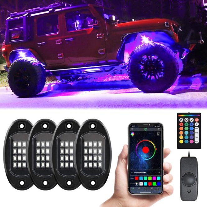 Others Car Lights | RGB LED Rock Lights Multicolor LED Lights Waterproof with APP BT 24 Key Controller Music Function for SUV ATV UTV 4pcs Black Car Lights Black