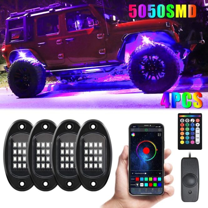 Others Car Lights | RGB LED Rock Lights Multicolor LED Lights Waterproof with APP BT 24 Key Controller Music Function for SUV ATV UTV 4pcs Black Car Lights Black