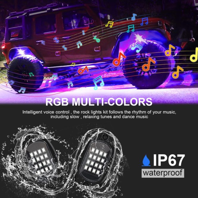 Others Car Lights | RGB LED Rock Lights Multicolor LED Lights Waterproof with APP BT 24 Key Controller Music Function for SUV ATV UTV 4pcs Black Car Lights Black