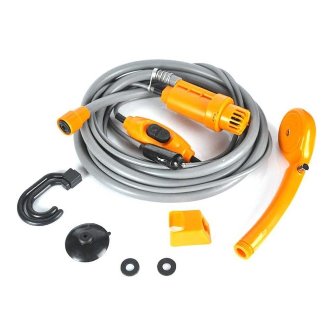 Outdoor Emergency Equipment | 12V Camping Showers with Water Pump 6 Meter Cable with Cigarette Lighter Plug Max 2.5L Water Per Minute Orange Car Repair & Maintenance Orange