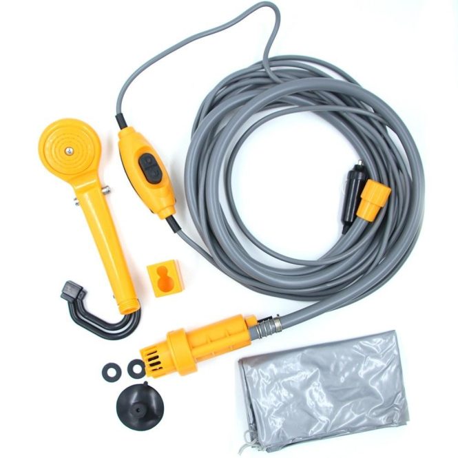 Outdoor Emergency Equipment | 12V Camping Showers with Water Pump 6 Meter Cable with Cigarette Lighter Plug Max 2.5L Water Per Minute Orange Car Repair & Maintenance Orange