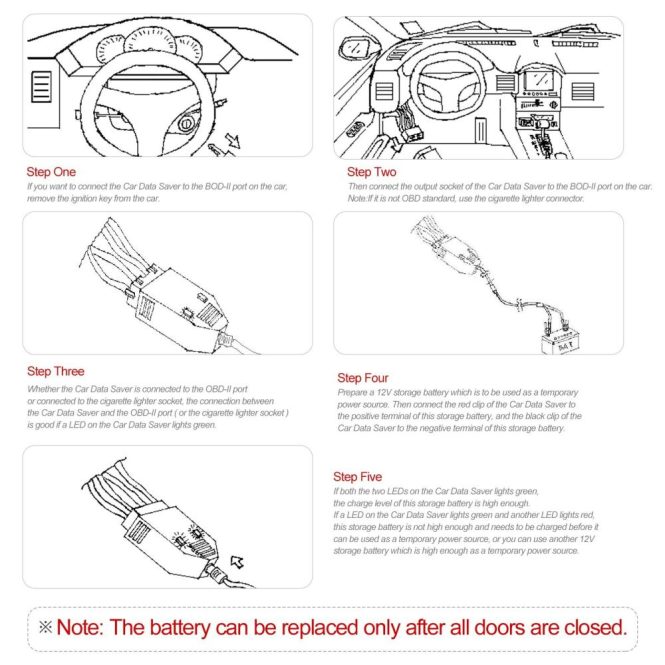 Outdoor Emergency Equipment | Car Memory Data Saver Automotive Emergency Power Supply Cable Battery Cable OBDII Memory Saver Connector Black Car Repair & Maintenance Black