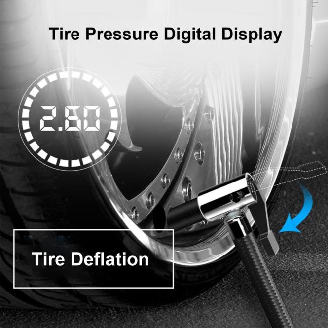 Outdoor Emergency Equipment | Car Portable 12V Air Pump Digital Display Quick Inflation Automatically Stop Tire Pressure Detection with Night Lamp Black Car Repair & Maintenance Black