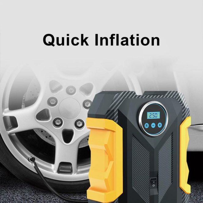 Outdoor Emergency Equipment | Car Portable 12V Air Pump Digital Display Quick Inflation Automatically Stop Tire Pressure Detection with Night Lamp Black Car Repair & Maintenance Black