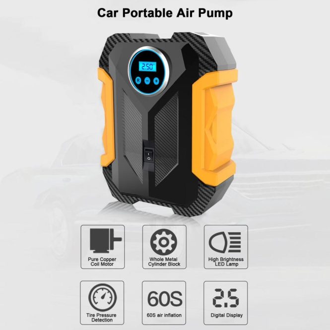 Outdoor Emergency Equipment | Car Portable 12V Air Pump Digital Display Quick Inflation Automatically Stop Tire Pressure Detection with Night Lamp Black Car Repair & Maintenance Black