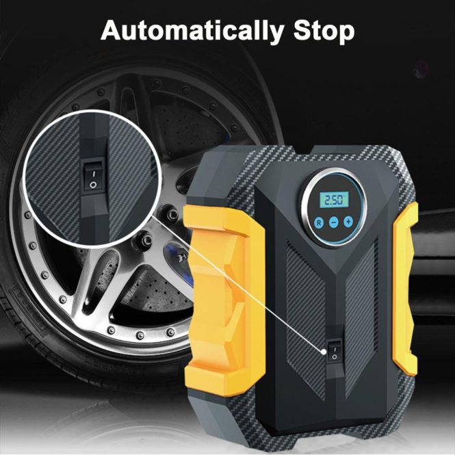 Outdoor Emergency Equipment | Car Portable 12V Air Pump Digital Display Quick Inflation Automatically Stop Tire Pressure Detection with Night Lamp Black Car Repair & Maintenance Black