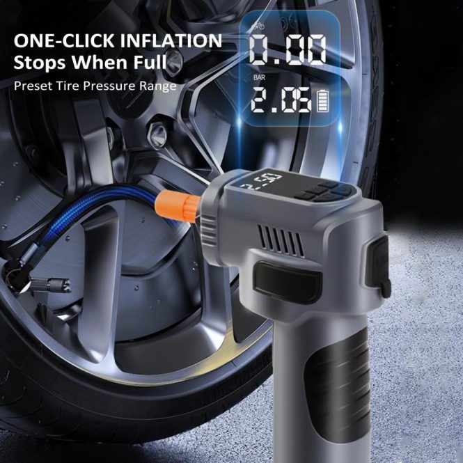 Outdoor Emergency Equipment | Tire Inflator Portable Air Compressor 4-in-1 Cordless Electric Air Pump Grey Car Repair & Maintenance Grey