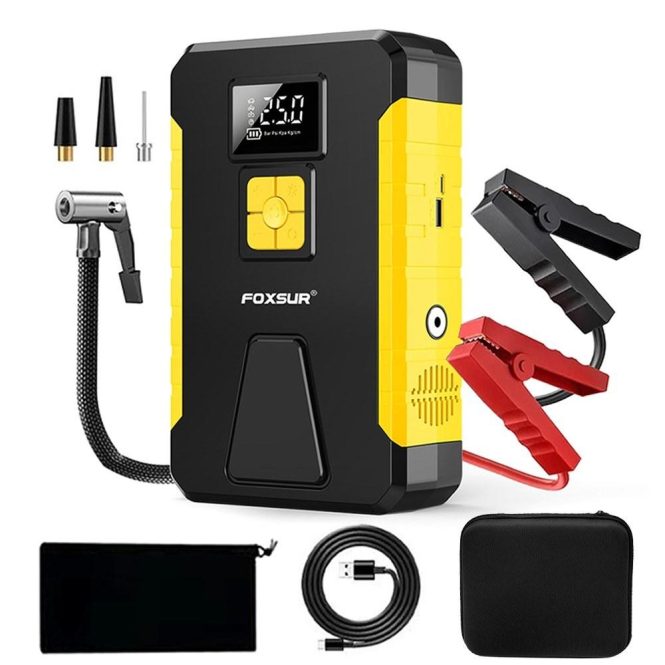 Outdoor Emergency Equipment | Tire Inflator Portable Air Compressor Cordless Electric Air Pump Yellow Car Repair & Maintenance Outdoor Emergency Equipment