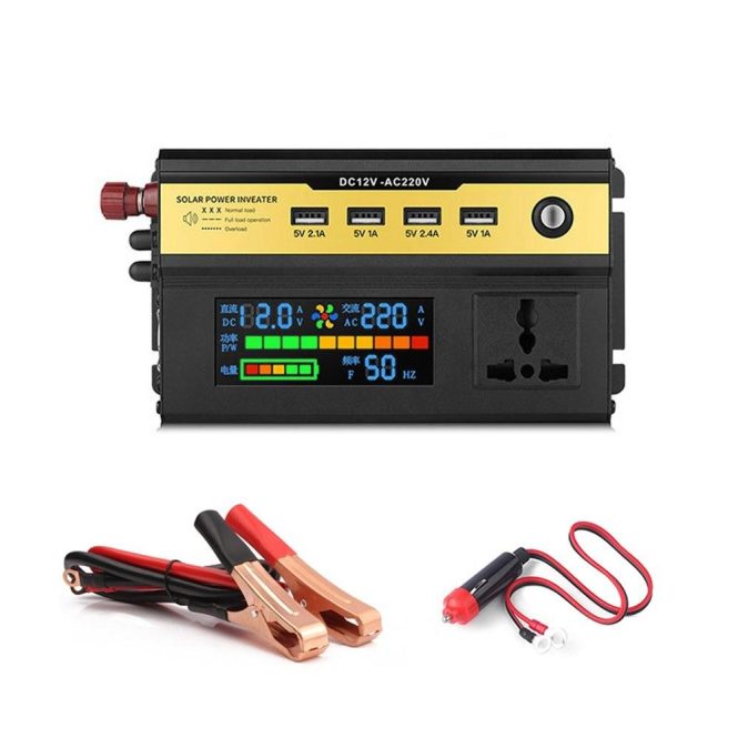 Power Supply | 3000W Car Power Inverter LED Digital Modified Sinewave Inverter 12V to 220V Converter with AC Outlets 4 USB Charging Ports for Car Vehicle Home Laptops Black Car Electronics Black