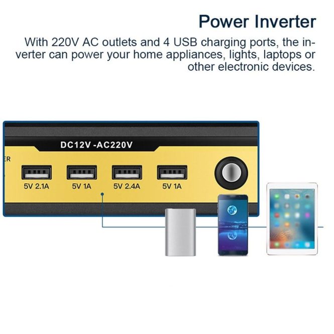 Power Supply | 3000W Car Power Inverter LED Digital Modified Sinewave Inverter 12V to 220V Converter with AC Outlets 4 USB Charging Ports for Car Vehicle Home Laptops Black Car Electronics Black