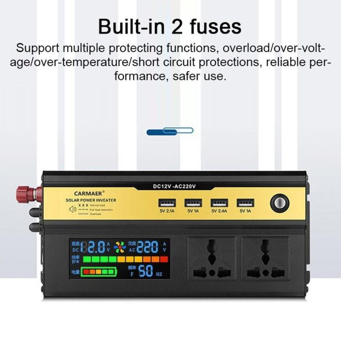 Power Supply | 3000W Car Power Inverter LED Digital Modified Sinewave Inverter 12V to 220V Converter with AC Outlets 4 USB Charging Ports for Car Vehicle Home Laptops Black Car Electronics Black