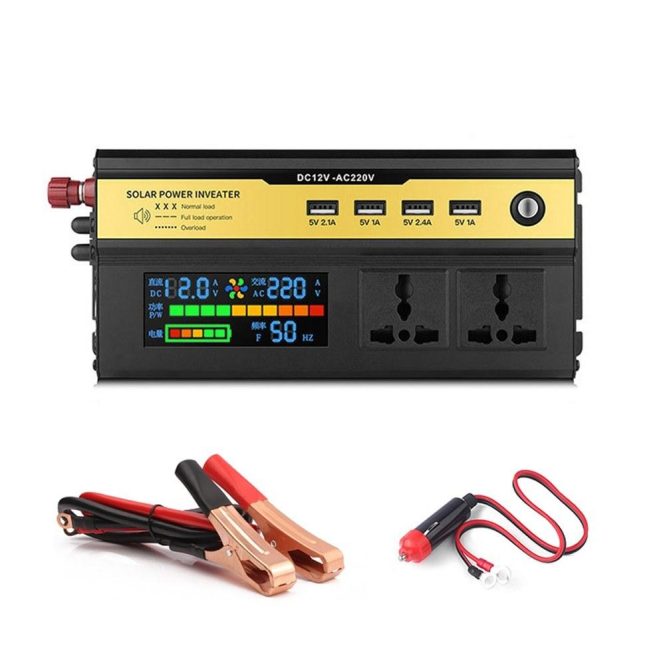 Power Supply | 4000W Car Power Inverter LED Digital Modified Sinewave Inverter 12V to 220V Converter with AC Outlets 4 USB Charging Ports for Car Vehicle Home Laptops Black Car Electronics Black