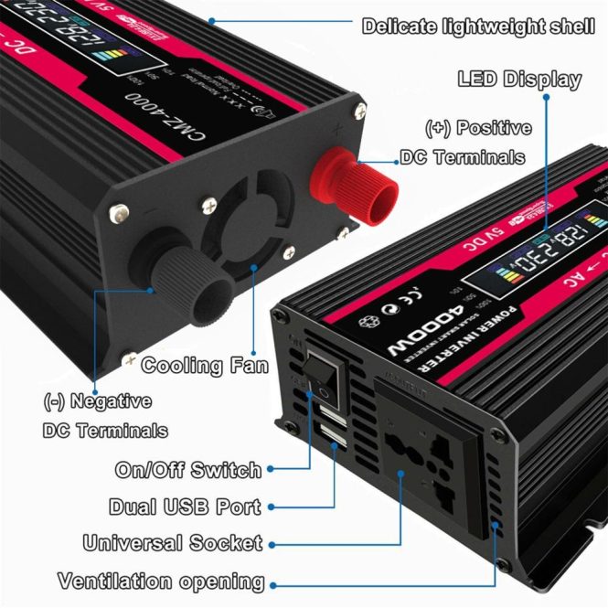 Power Supply | 4000W Peak Power Modified Sine Wave Inverter Black1 Car Electronics Black1