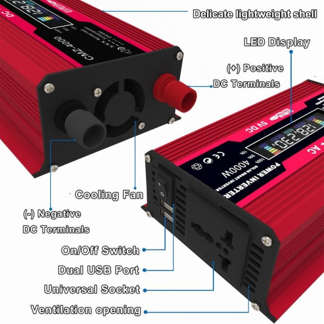 Power Supply | 4000W Peak Power Modified Sine Wave Inverter Red1 Car Electronics Power Supply