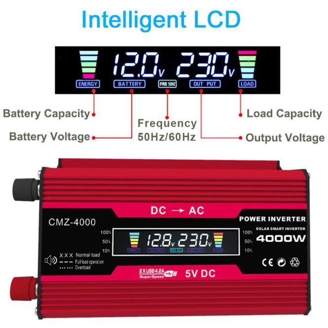 Power Supply | 4000W Peak Power Modified Sine Wave Inverter Red1 Car Electronics Power Supply