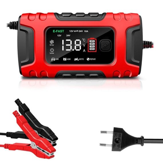 Power Supply | Car Battery Recharger Machine Digital Display Motorcycle Battery Recharger Automatic Battery Recharger Intelligent Multiple Protections Battery Recharger eu Red Car Electronics Power Supply