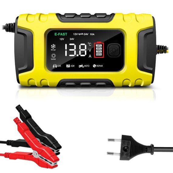 Power Supply | Car Battery Recharger Machine Digital Display Motorcycle Battery Recharger Automatic Battery Recharger Intelligent Multiple Protections Battery Recharger eu Yellow Car Electronics Power Supply