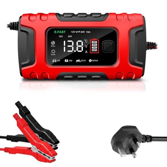 Power Supply | Car Battery Recharger Machine Digital Display Motorcycle Battery Recharger Automatic Battery Recharger Intelligent Multiple Protections Battery Recharger uk Red Car Electronics Power Supply