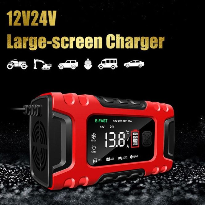 Power Supply | Car Battery Recharger Machine Digital Display Motorcycle Battery Recharger Automatic Battery Recharger Intelligent Multiple Protections Battery Recharger uk Red Car Electronics Power Supply