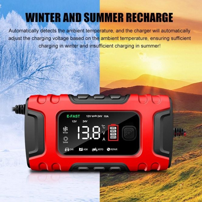 Power Supply | Car Battery Recharger Machine Digital Display Motorcycle Battery Recharger Automatic Battery Recharger Intelligent Multiple Protections Battery Recharger uk Red Car Electronics Power Supply