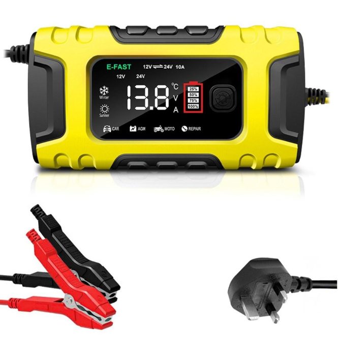 Power Supply | Car Battery Recharger Machine Digital Display Motorcycle Battery Recharger Automatic Battery Recharger Intelligent Multiple Protections Battery Recharger uk Yellow Car Electronics Power Supply