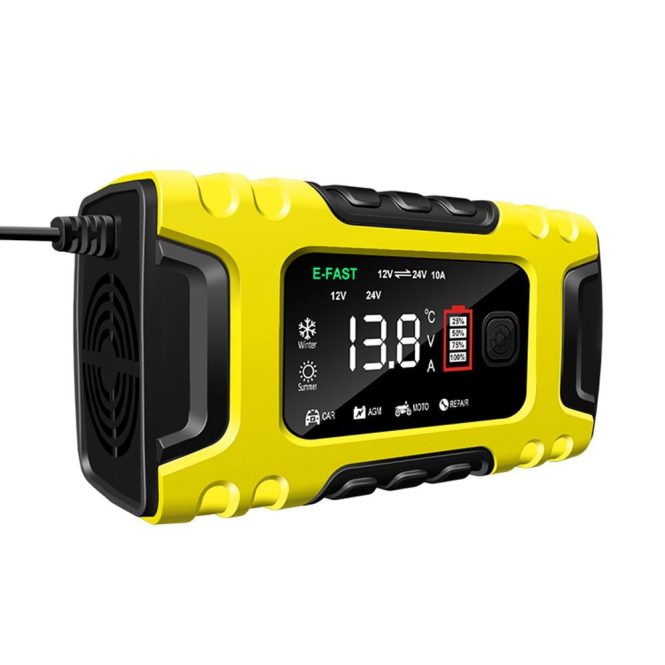 Power Supply | Car Battery Recharger Machine Digital Display Motorcycle Battery Recharger Automatic Battery Recharger Intelligent Multiple Protections Battery Recharger uk Yellow Car Electronics Power Supply