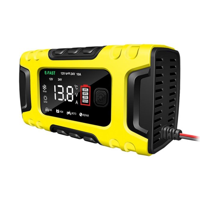 Power Supply | Car Battery Recharger Machine Digital Display Motorcycle Battery Recharger Automatic Battery Recharger Intelligent Multiple Protections Battery Recharger uk Yellow Car Electronics Power Supply