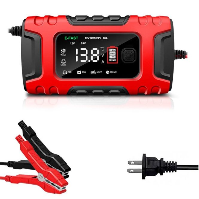 Power Supply | Car Battery Recharger Machine Digital Display Motorcycle Battery Recharger Automatic Battery Recharger Intelligent Multiple Protections Battery Recharger us Red Car Electronics Power Supply