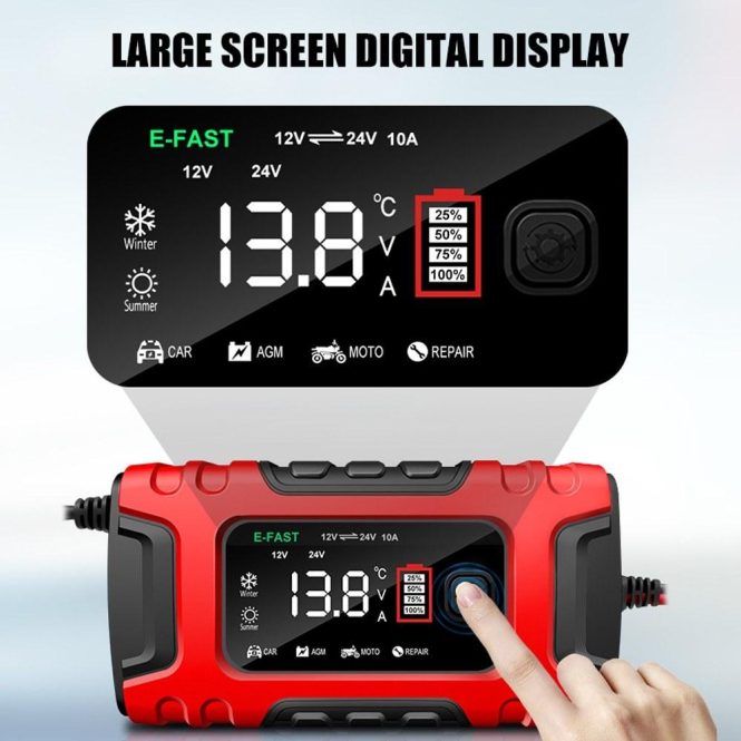 Power Supply | Car Battery Recharger Machine Digital Display Motorcycle Battery Recharger Automatic Battery Recharger Intelligent Multiple Protections Battery Recharger us Red Car Electronics Power Supply