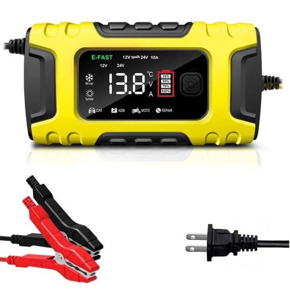 Power Supply | Car Battery Recharger Machine Digital Display Motorcycle Battery Recharger Automatic Battery Recharger Intelligent Multiple Protections Battery Recharger us Yellow Car Electronics Power Supply