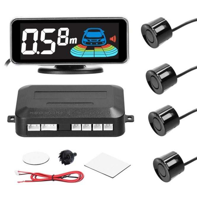 Radar Detector | Car Parking Sensor Rear Reversing Radars System with 4 Parking Sensors Black1 Car Alarms & Security Black1