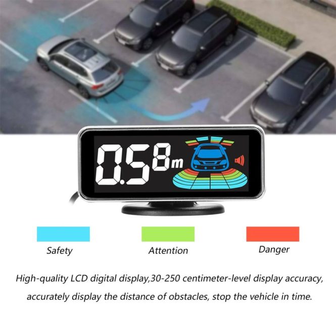 Radar Detector | Car Parking Sensor Rear Reversing Radars System with 4 Parking Sensors Black1 Car Alarms & Security Black1