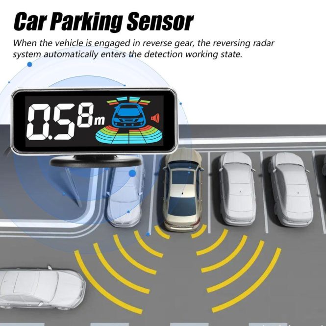 Radar Detector | Car Parking Sensor Rear Reversing Radars System with 4 Parking Sensors Black1 Car Alarms & Security Black1