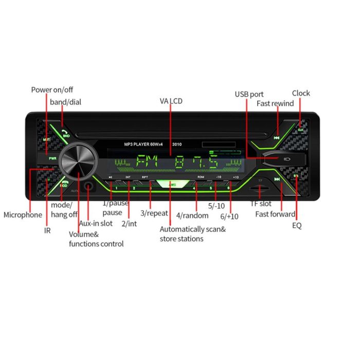 Bluetooth Car Kit/Hands-free | Car Radio Audio 7 Colors Digital HD LCD Display Car BT Stereo MP3 Player with USB WMA/WAV/FM Radio Receiver AUX/USB/TF Card In Dash Kit Black Bluetooth Car Kit/Hands-free Black