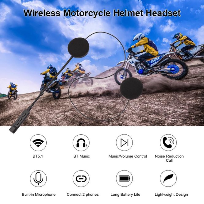 Bluetooth Car Kit/Hands-free | MT02 Wireless Motorcycle Helmet Headset BT5.1 Helmet Headphone Motor Helmet Earphone with Microphone Music Call Control Black Bluetooth Car Kit/Hands-free Black