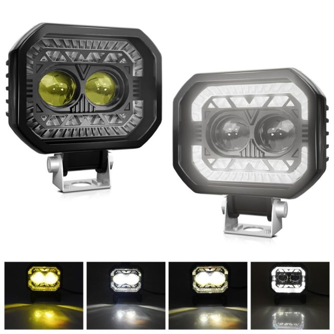 Car Fog Lights | 2PCS 120W 18000LM Super Bright Spot Driving Lights Waterproof Fog Lights Square LED Pods for Car Motorcycle SUV ATV Truck Black Car Fog Lights Black