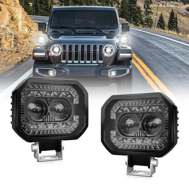 Car Fog Lights | 2PCS 120W 18000LM Super Bright Spot Driving Lights Waterproof Fog Lights Square LED Pods for Car Motorcycle SUV ATV Truck Black Car Fog Lights Black