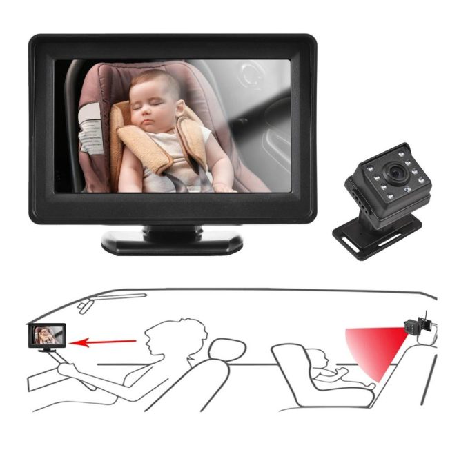 Car Rear View Camera | Baby Car Monitor 720p Monitor Camera for Baby Rear Facing Seat Black Car Alarms & Security Black