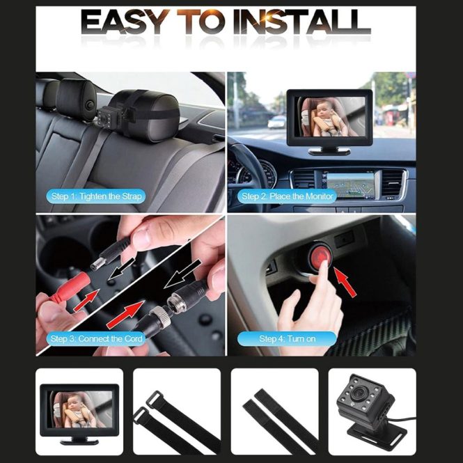 Car Rear View Camera | Baby Car Monitor 720p Monitor Camera for Baby Rear Facing Seat Black Car Alarms & Security Black