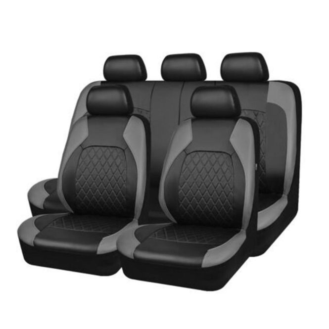 Car Seat Cushion | 9 Pieces Car Seat Covers Universal PU Leather Seat Protector Full Set Automobile Interior Accessories for Car SUV Vehicle Grey Car Decorations Car Seat Cushion