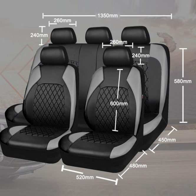 Car Seat Cushion | 9 Pieces Car Seat Covers Universal PU Leather Seat Protector Full Set Automobile Interior Accessories for Car SUV Vehicle Grey Car Decorations Car Seat Cushion