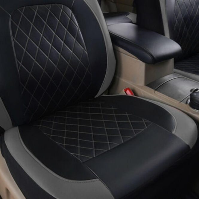 Car Seat Cushion | 9 Pieces Car Seat Covers Universal PU Leather Seat Protector Full Set Automobile Interior Accessories for Car SUV Vehicle Grey Car Decorations Car Seat Cushion