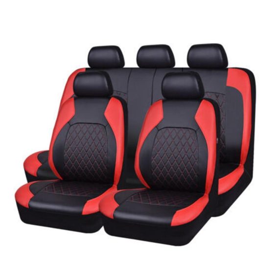 Car Seat Cushion | 9 Pieces Car Seat Covers Universal PU Leather Seat Protector Full Set Automobile Interior Accessories for Car SUV Vehicle Red Car Decorations Car Seat Cushion