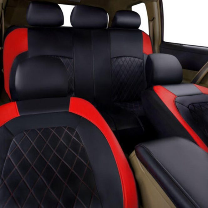 Car Seat Cushion | 9 Pieces Car Seat Covers Universal PU Leather Seat Protector Full Set Automobile Interior Accessories for Car SUV Vehicle Red Car Decorations Car Seat Cushion