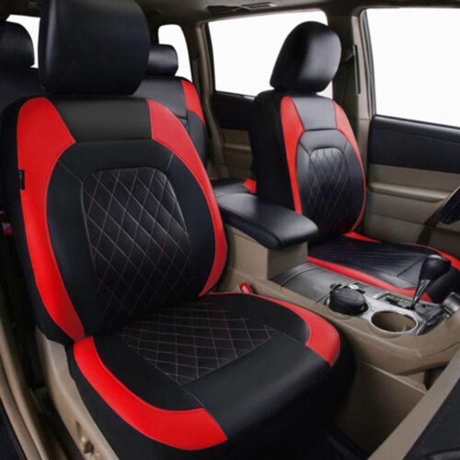 Car Seat Cushion | 9 Pieces Car Seat Covers Universal PU Leather Seat Protector Full Set Automobile Interior Accessories for Car SUV Vehicle Red Car Decorations Car Seat Cushion