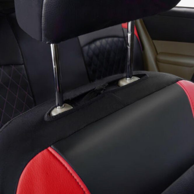 Car Seat Cushion | 9 Pieces Car Seat Covers Universal PU Leather Seat Protector Full Set Automobile Interior Accessories for Car SUV Vehicle Red Car Decorations Car Seat Cushion