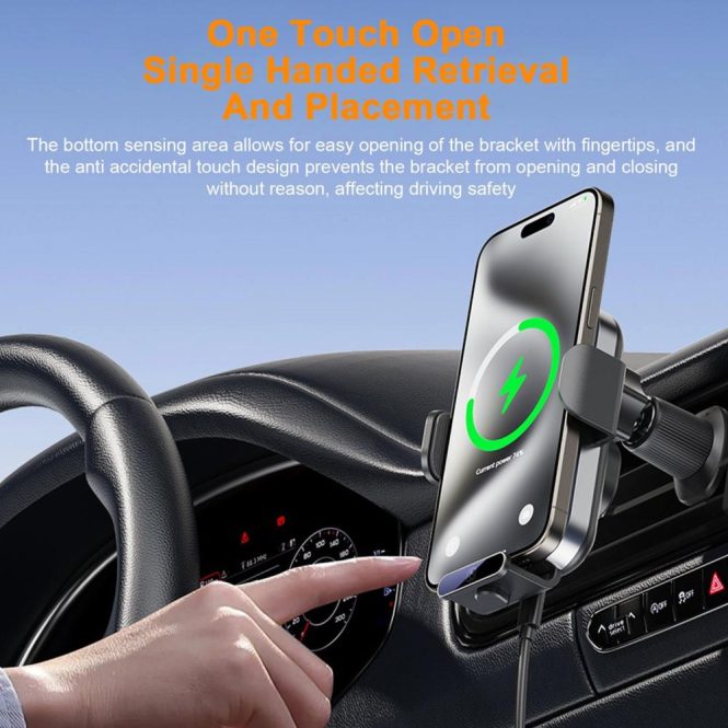 Car Charger | Car Mount Phone Holder Wireless Charger Fast Charging Air Vent Car Charging Holder One-touch Clamping Anti-Slip and Shock Absorption Charger Mount Silver Car Charger Car Charger