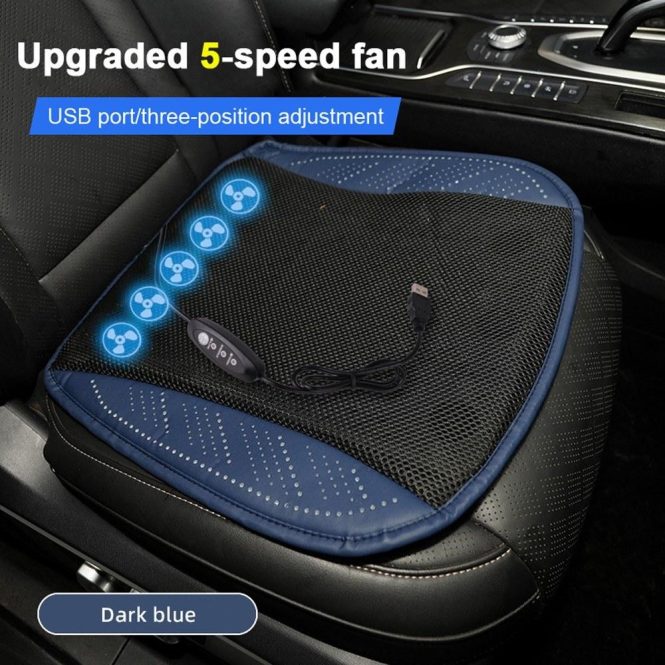 Car Seat Cushion | Car Seat Fan Cushion for Summer Driving Cooling Car Seat Cover with 5 Fans and 3 Adjustable Speed Dark Blue Car Decorations Car Seat Cushion